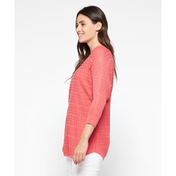 Market & Spruce Reviera Coral Cable Knit Dolman 3/4 Sweater Small - Picture 3 of 9